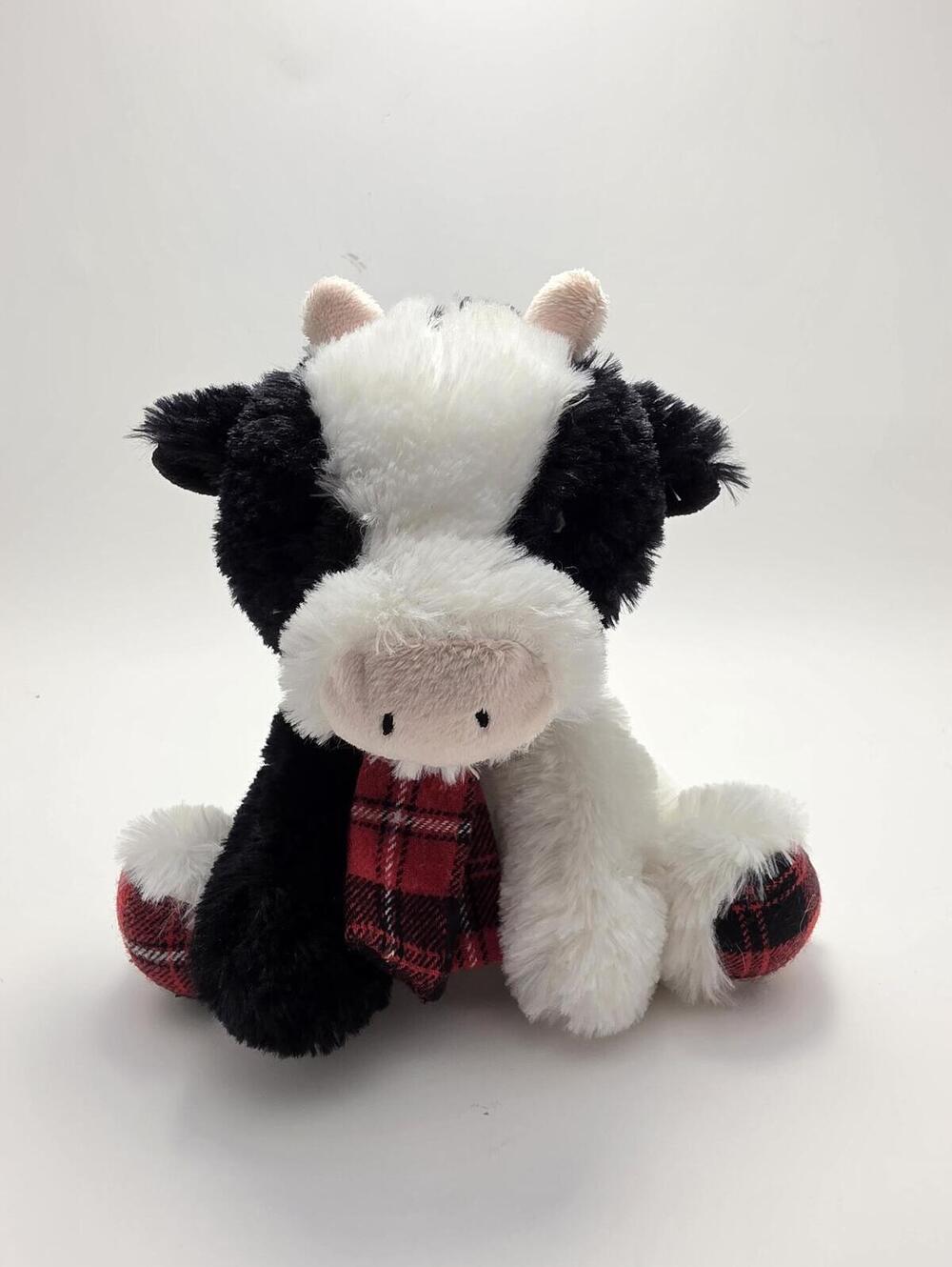 Aurora Black and White Cow Plush Plaid Scarf Soft (6 inch)